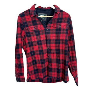 Roots Shacket Men XS Red Plaid Flannel 100% Cotton Western Long Sleeve Button Up